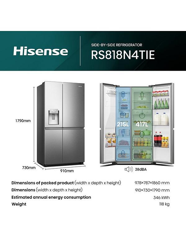 Hisense RS818N4TIE Pureflat Infinite series, 90cm Wide Side by Side, American Fridge Freezer - Stainless Steel - Image 6